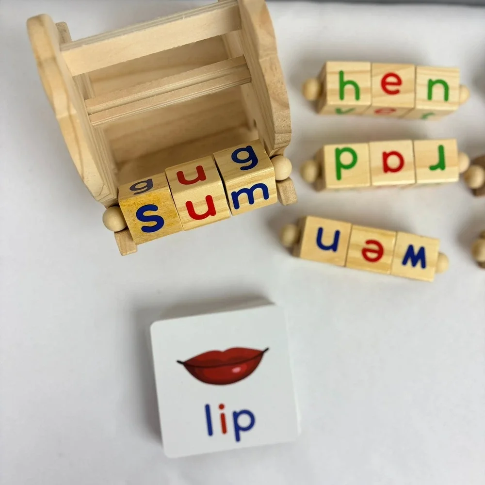 Wooden CVC Word Spelling Game Montessori Educational‎ Toy with Flashcards & Bag